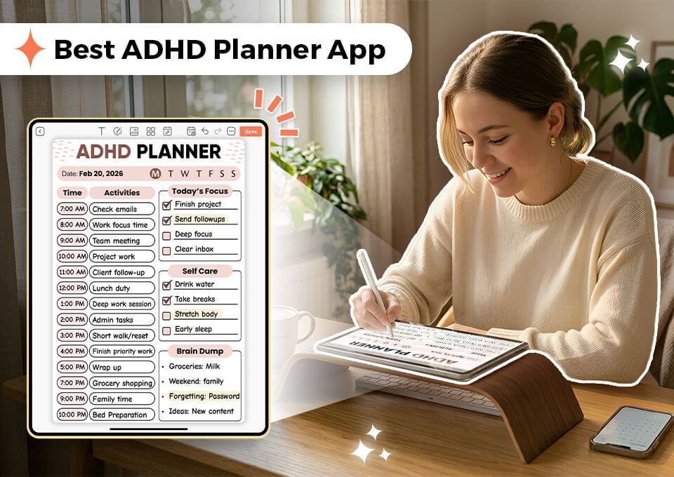 Woman using ADHD planner app