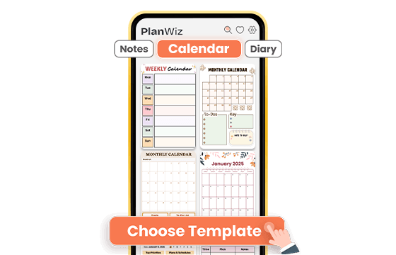 PlanWiz app showing multiple calendar planner templates