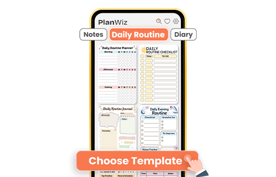 PlanWiz app showing multiple daily routine templates