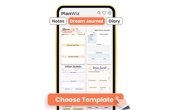 PlanWiz app showing dream journal templates