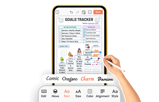 hand using stylus to edit goal tracker template
