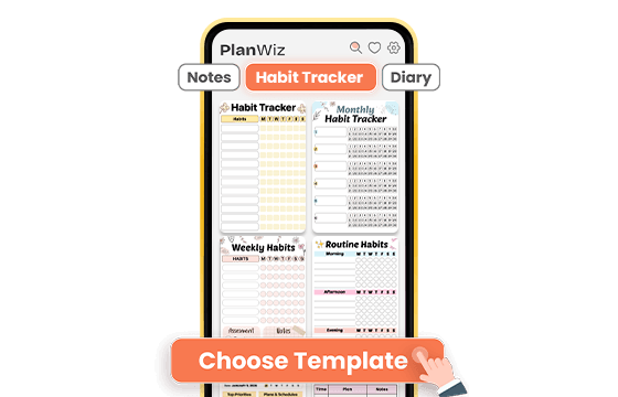 PlanWiz app showing multiple habit tracker templates