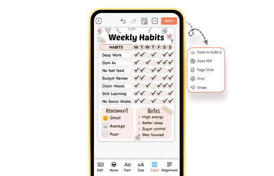 complete weekly habit tracker template view