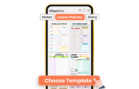 PlanWiz app showing multiple lesson planner templates