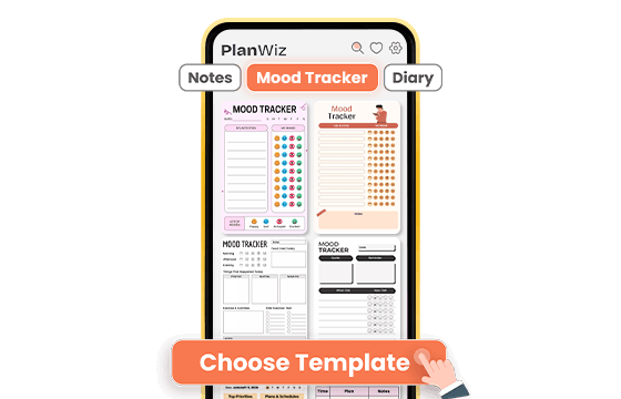 PlanWiz app showing multiple mood tracker templates