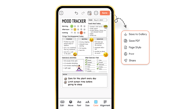 complete mood tracker template view