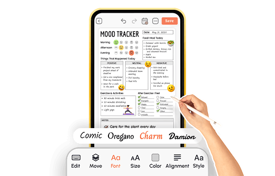 hand using stylus to edit mood tracker template