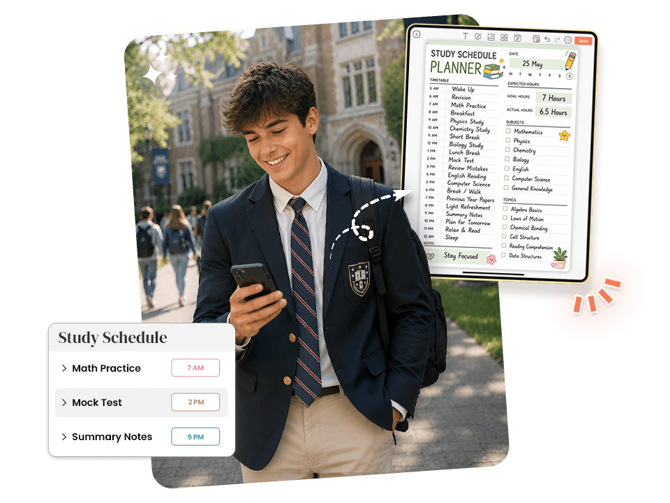 Student viewing flexible daily study schedule with timetable and subject list on PlanWiz app
