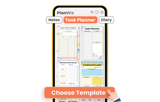 PlanWiz app showing multiple task templates
