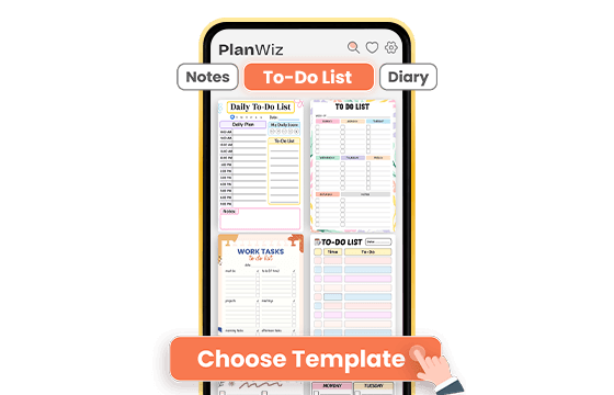 PlanWiz app showing multiple to-do list templates